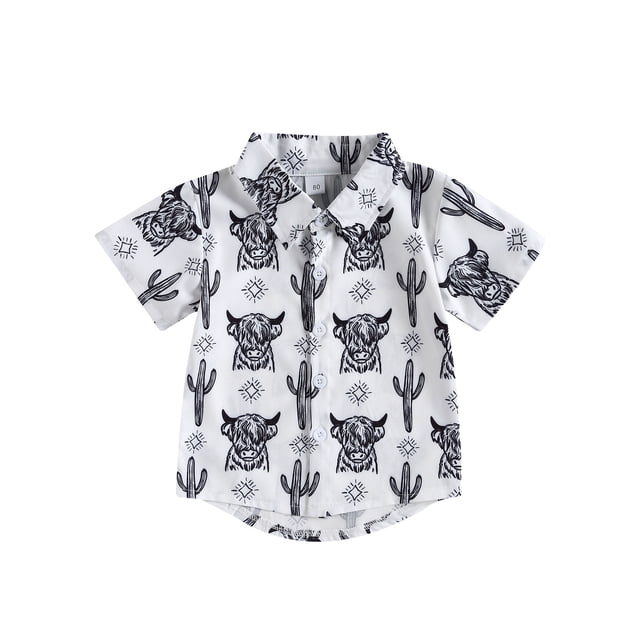 Opperiaya Chemise Garçon, Manches Courtes à Revers Imprimé Bull, Hauts Amples Décontractés de Fête de Rue pour Printemps Été 6 m-4 A