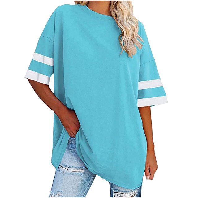 Chandails à Manches Courtes pour Femmes T-Shirts Surdimensionnés pour Femmes T-Shirts Amples Demi-Manches Col Rond Hauts Color Block Tuniques T-Shirts Surdimensionnés pour Femmes Hauts à Demi-Manches pour Femmes