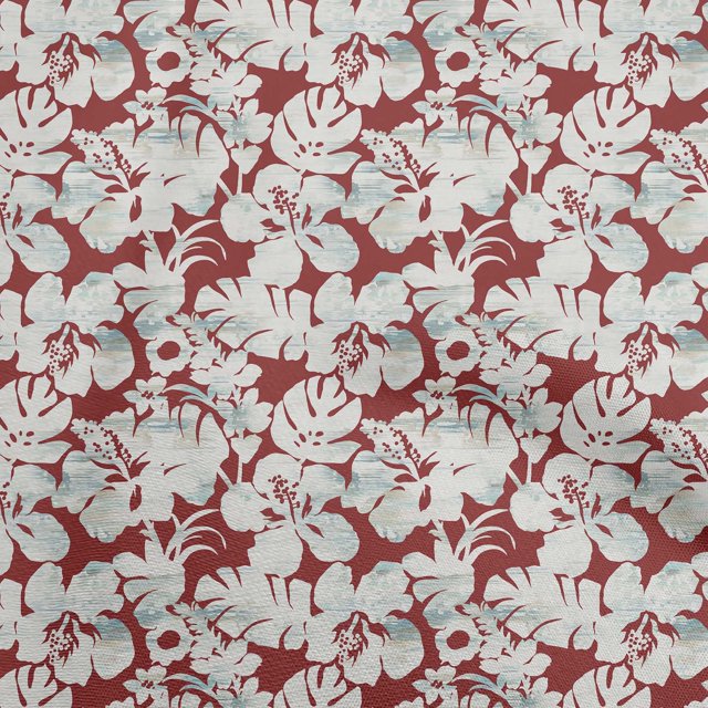 oneOone Polyester Spandex Red Fabric Floral & Leaves Sewing Craft Projects Fabric Prints By Yard 56 Inch Wide