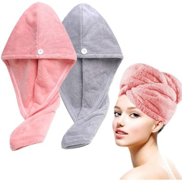Hair Towel Wrap Turban Microfiber Hair Drying Towels, 2 Pack Twist Head Towel with Button, Quick Dry Super Absorbent Anti-Frizz for Women Girls Long & Curly Hair(Red Gray)