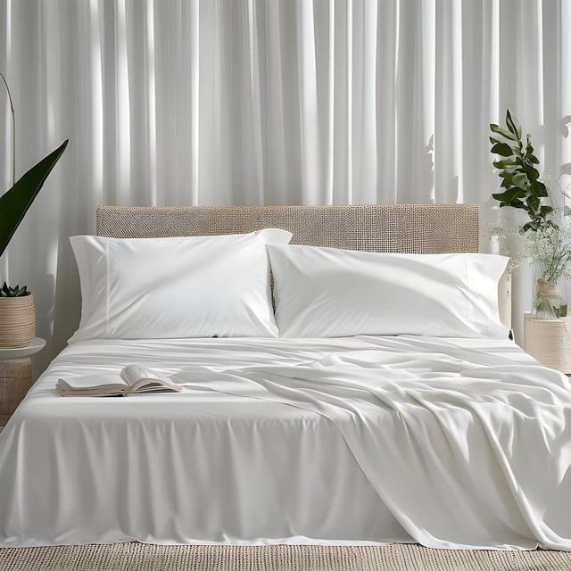 ViscoLogic Series Egyptian Comfort - Silky Smooth Lightweight Bedsheet Set - Brushed Micro - Deep Pocket - White (Queen)