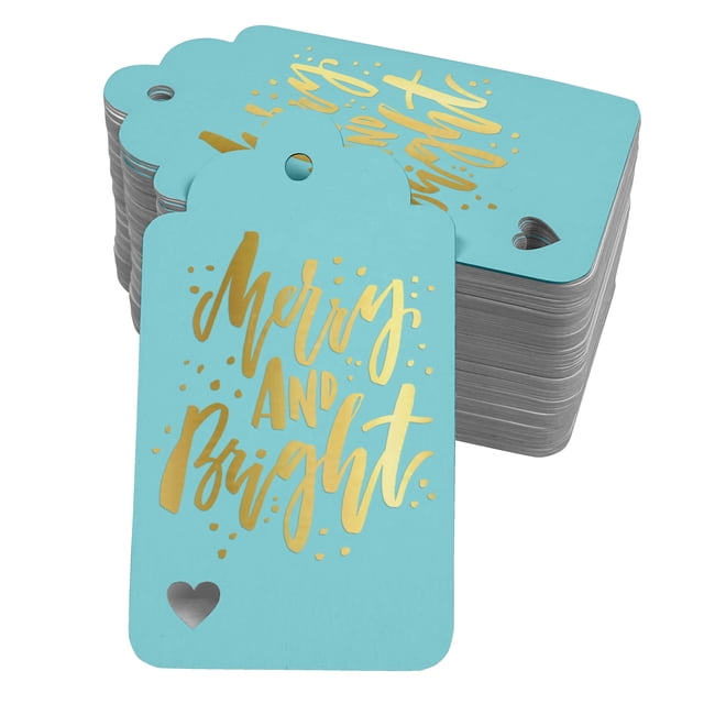 Inkdotpot Merry And Bright Christmas Bottle Tag Real Gold Foil Favor Hang Tags Pack Of 50
