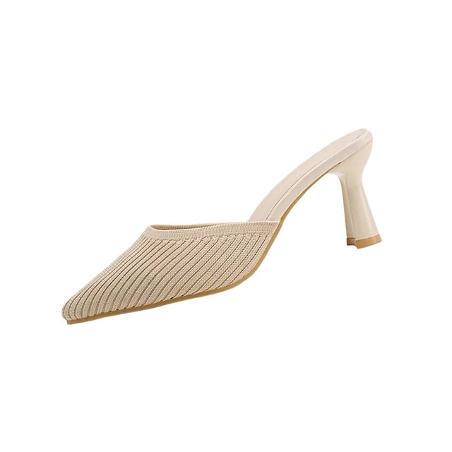 Xfvqtps Womens Mule Heels Slide Pointed Toe Knit Breathable Comfortable Mid Heel Casual Sandals