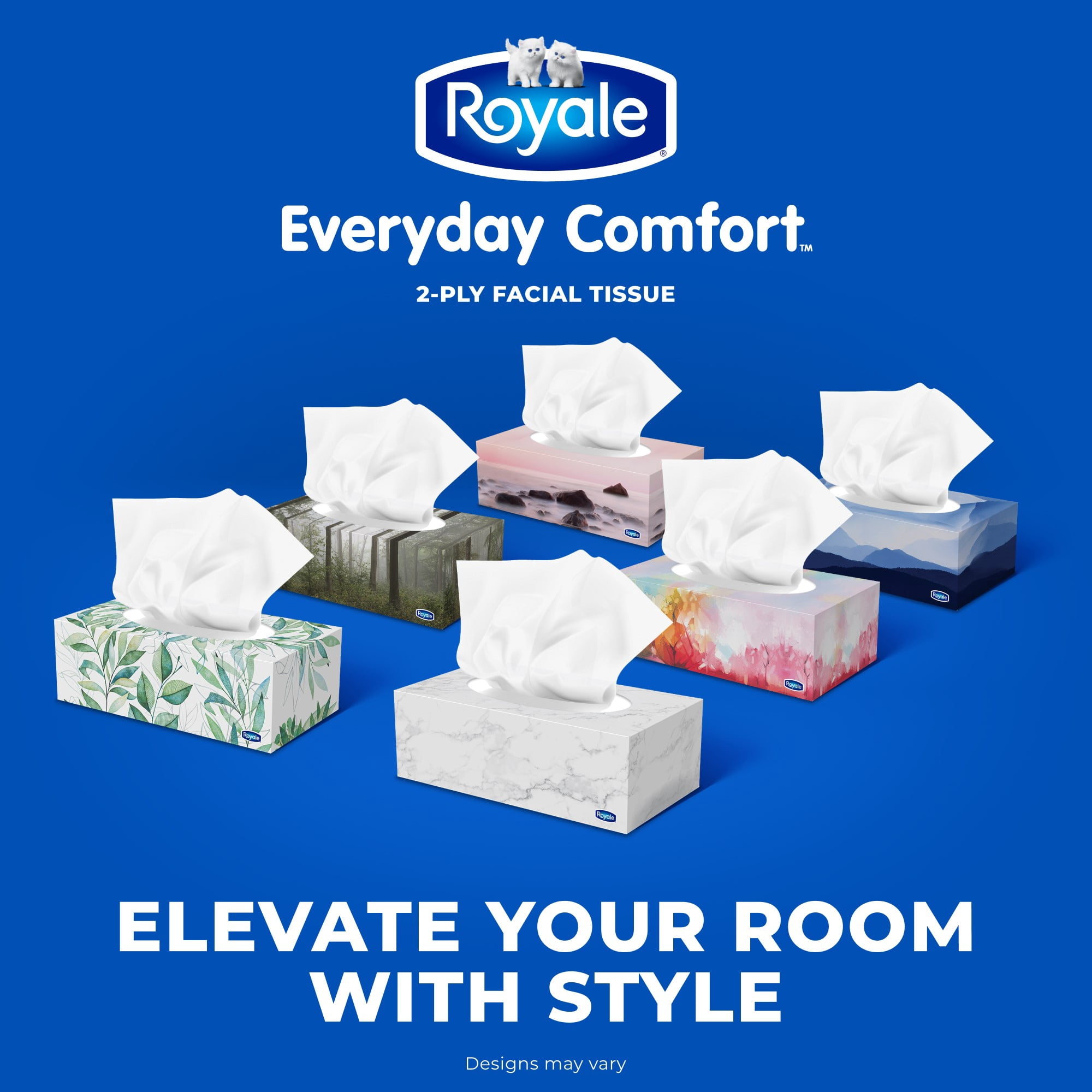 Royale Everyday Comfort, 2 Ply Facial Tissue, 18 Flat Boxes, 126 Tissues per Box