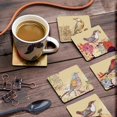 thumbnail image 3 of Inkdotpot Set of 6 Drink Coasters DecorativeNon,SlipCork Base4-inch Square PrintedCoastersEasy Clean- Birds, 3 of 8