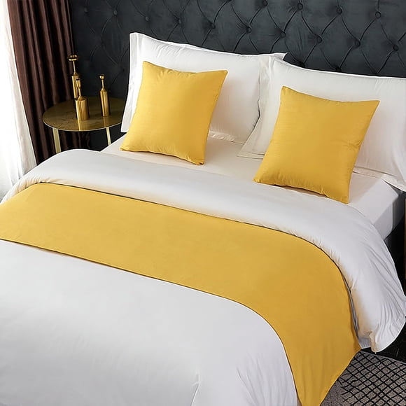 Bed Runners for Queen Size Bed, Solid Color Decorative Accent Bedding Scarf for Hotels Homes and Guestrooms, Twin, Queen, King(Yellow,50 * 50cm(Pillow Case))