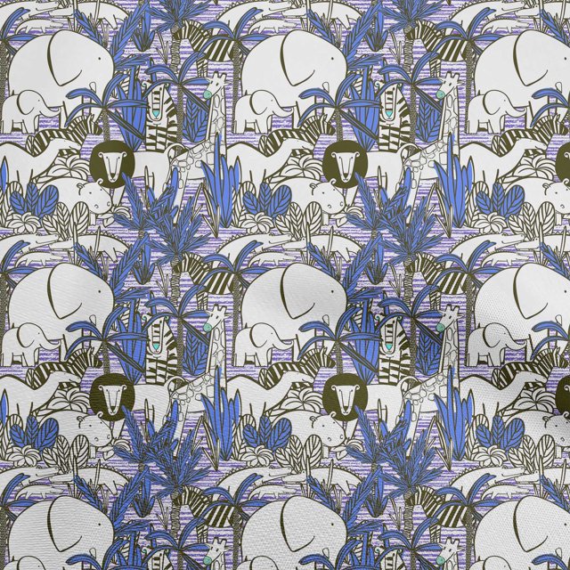 oneOone Rayon Medium Blue Fabric Kids Animal Sewing Craft Projects Fabric Prints By Yard 56 Inch Wide