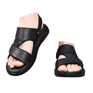 Dakaela Sandales Plates pour Hommes en Cuir Confortables Chaussures Orthopédiques d'Été à Bout Ouvert Mules Noires 8.5