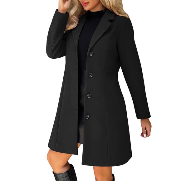 Bwiyojiz Fashion Clothing Sizes S-XXL Winter Jackets for Women Women's Solid Casual Thicken Wool Stand Collar Inner Lining Pocket Breasted Pea Mao Coat, Gifts for Women, Black, XXL