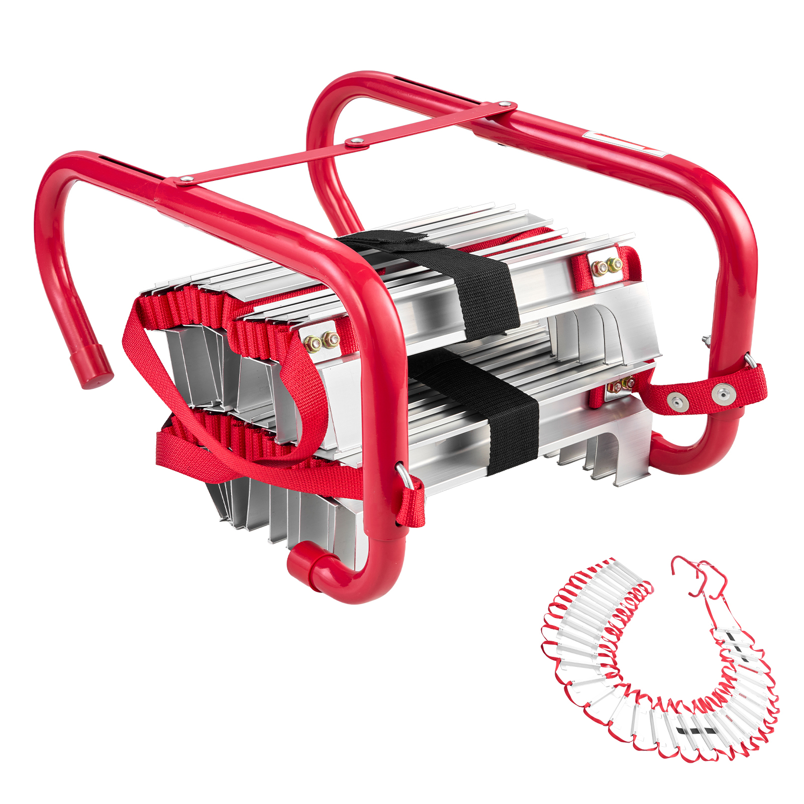 KFFKFF Fire Escape Ladder, 5-6 Story 50FT Retractable Emergency Fire Ladder, Lightweight Aluminum Alloy Safety Escape Ladders with Sturdy Polyester Strap