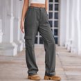 thumbnail image 4 of Besolor Jeans Cargo à Jambe Droite Extensibles Taille Haute pour Femmes, Gris, 4 of 7