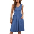 thumbnail image 1 of Robes d'Été pour Femmes Sans Manches Décontractées Amples Évasées à Boutons Robe Midi avec Poches Bleu Ciel m, 1 of 9