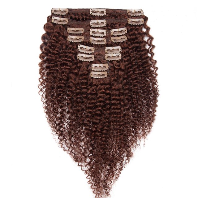 Extensions de Cheveux Humains Afro Crépus Bouclés à Double Trame avec Clip, Tête Complète pour Femmes
