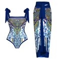 thumbnail image 1 of Maillot de Bain une Pièce pour Femmes avec Jupe de Plage Paréo Imprimé Floral Rétro Ensemble Bikini Deux Pièces, 1 of 5