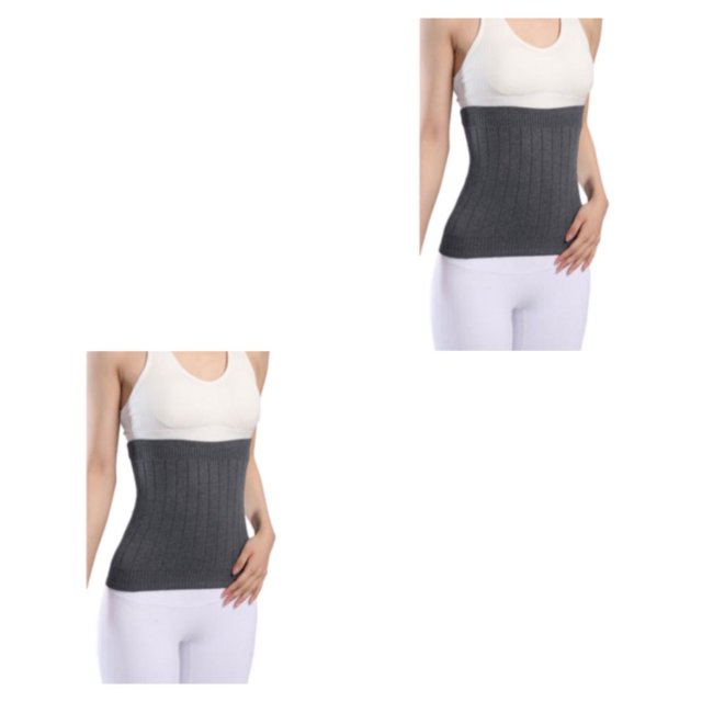 Transemion Stay Warm And Stylish Back Warmer Belt Breathable Elastic Waist Back Support thickened grey L 2Set