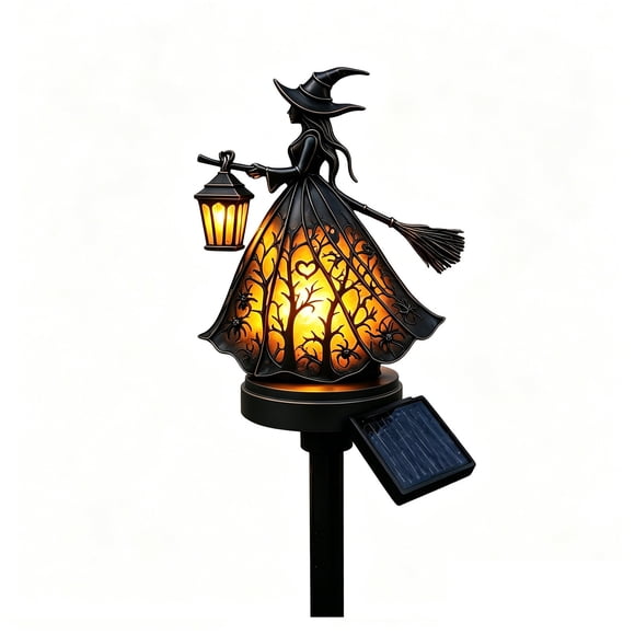 OCCOA Lanterne de Sorcière à Énergie Solaire avec Piquet de Sol, Figurine en Résine Tenant une Citrouille pour Jardin, Cour, Patio, Allée, Décoration d'Halloween Extérieure, Cadeau, Noir