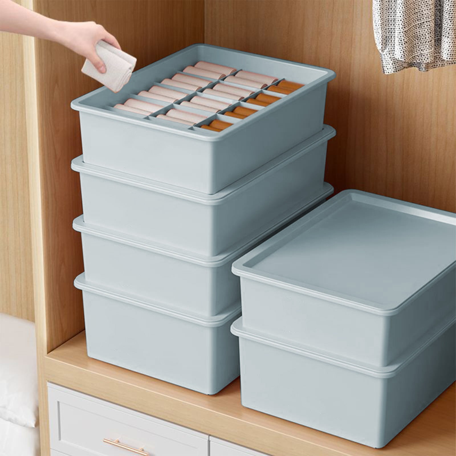 Underwear Storage Box Drawer Organizer, EDHITNR Space Saving Compartment With Lid Panty Organizer, Sturdy Lightweight Plastic Fabric Storage Box for Socks Underwear Small Clothing Items