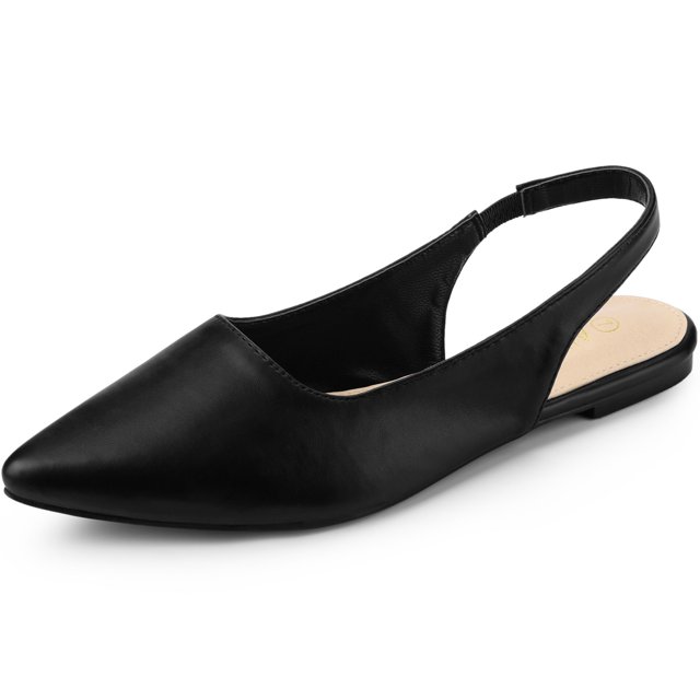 BLISSFUL STEP Chaussures pour Femmes à Bride Arrière à Bout Pointu Chaussures Plates Noires 7