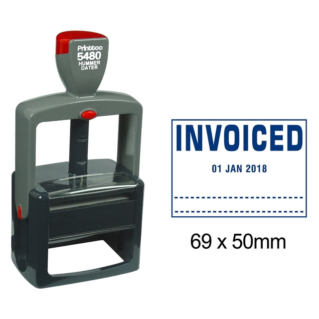 Printtoo Heavy Duty Dater Stamp With Invoiced Text Office Stationery Self Inking Date Rubber Stamp-Blue