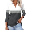 thumbnail image 3 of Hot6sl Économies d'Été Liquidation Blouse & Chemise à Manches Courtes Col Rabattu, T-shirt Assorti pour Femmes Col en V Col Rabattu Manches 3/4, Haut en polyester pour Femmes Gris, m, 3 of 5