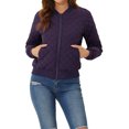 thumbnail image 1 of INSPIRE CHIC Women's Stand Collar Zip Up Raglan Sleeves Bomber Quilted Jacket XS Dark Purple, 1 of 6