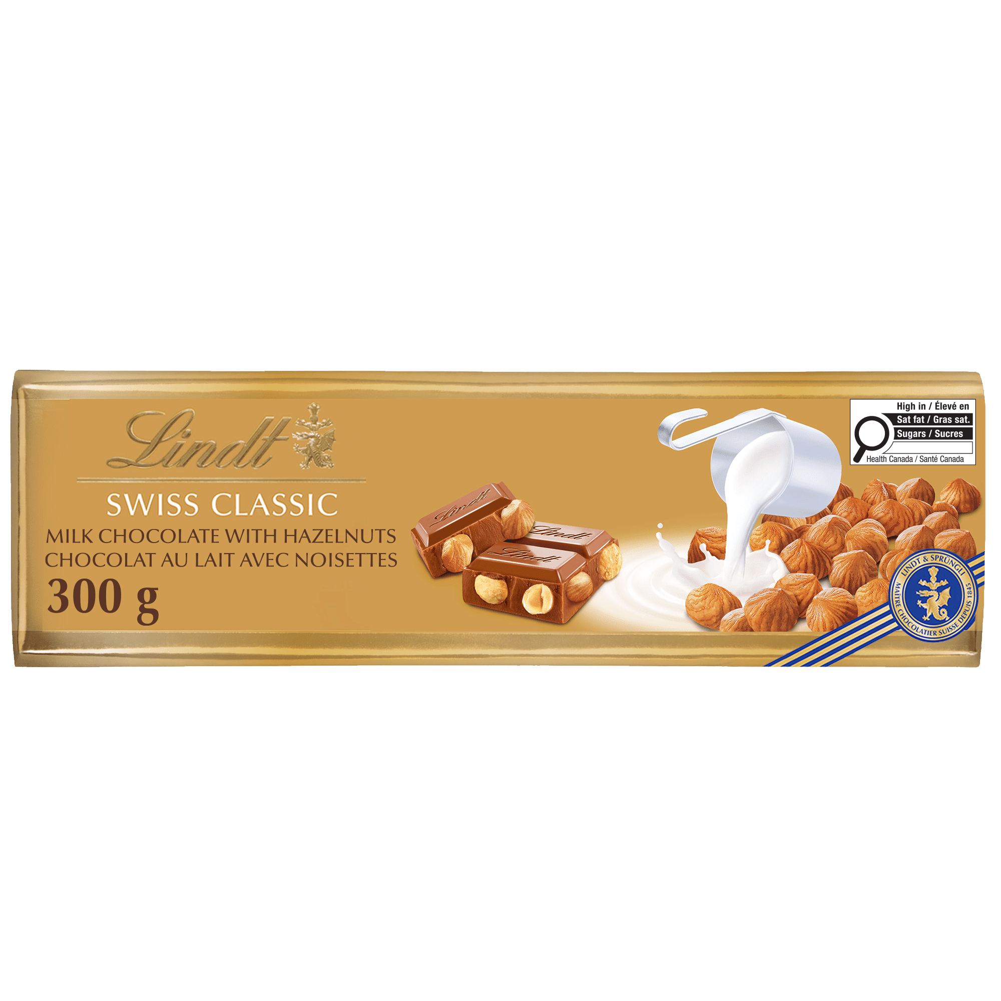 Lindt SWISS CLASSIC Gold Hazelnut Milk Chocolate Bar, 300 Grams