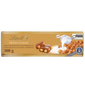 Lindt SWISS CLASSIC Barre de chocolat au lait de noisettes d'or, 300 Grams