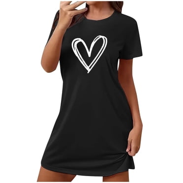 Tnhcen Nuisette Courte Surdimensionnée pour Femmes Imprimée à Col Rond et Manches Courtes Robe Chemise de Nuit pour Femmes Nuisette pour Femmes Tenue de Nuit Pyjama pour Filles sous-Vêtements pour Femmes Noir