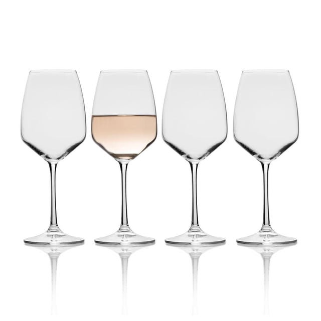 Mikasa Melody Verre à Vin Blanc, Ensemble de 4, Vue Frontale de 15 Onces de Quatre Verres à Pied Transparents avec Bol Effilé et Bord Fin sur Fond Clair Uni; Cristal Européen Fin Sans Plomb, Chacun Diamètre 3-1/4 Pouces x 8-3/4 Pouces de Haut, Capacité de 15 oz, Disposé pour Usage sur Table.