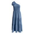 thumbnail image 4 of Kcodviy Robe Femme 2025 Été Décontractée Grande Robe Femme une Épaule Sans Manches Smockée Robe Maxi Femme Décontractée Taille Élastique à Volants Midi Robes Décontractées Femme Robe, 4 of 4