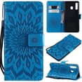thumbnail image 2 of Wallet Case, Embossed Sunflower Premium PU Leather Folio Flip Kickstand Card Slots Wrist Strap Cover for iPhone 7Plus/8Plus(Blue), 2 of 7