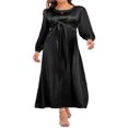 thumbnail image 1 of Femmes Automne Midi Robe à Manches Longues Noeud devant Robe en Satin, 1 of 9