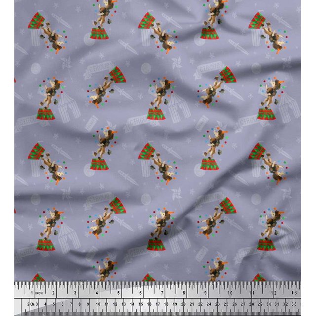 Soimoi Poly Georgette Fabric Star,Knife & Circus Dog Cartoon Decor Fabric Printed Yard 42 Inch Wide