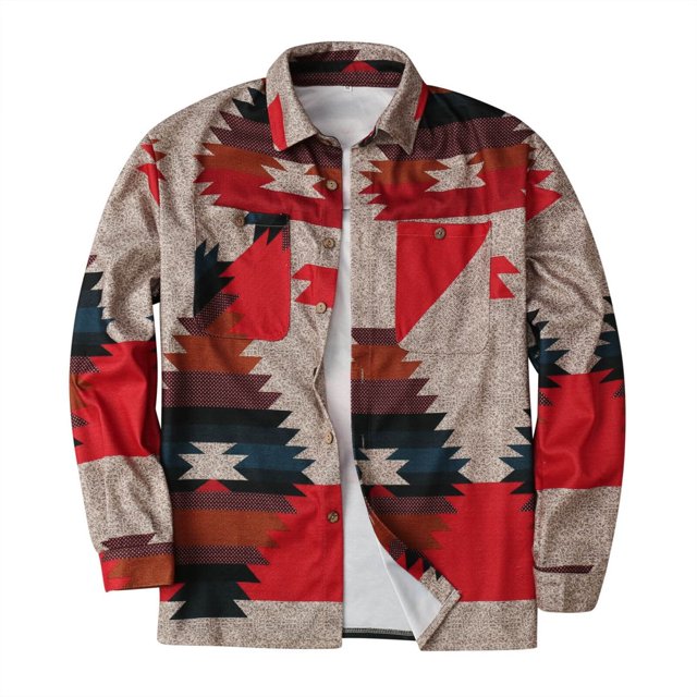 Men‘s Winter Size Single Christmas Tree Print Light Business Lapel Shirt Jacket