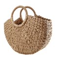 thumbnail image 4 of Beach Holiday Bag Half Round Straw Handbag Black and white, 4 of 6