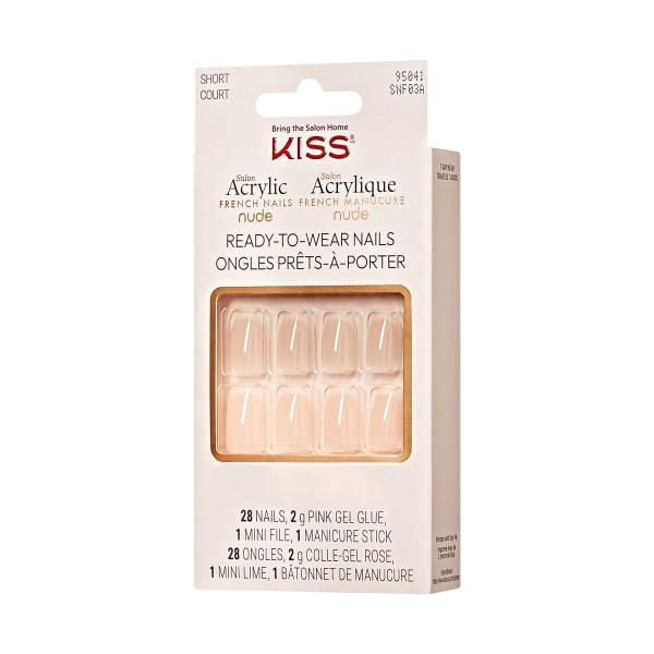 KISS Salon Acrylic - French Nude - Fake Nails - Chic Beats - Squoval - Real Short