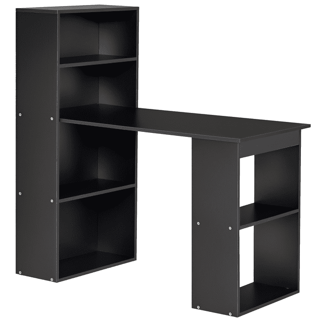 HOMCOM Bureau d'Ordinateur Moderne avec Étagères de Rangement à 6 Niveaux pour Bureau à Domicile. Ce Bureau Noir Présente une Conception Gain de Place avec une Grande surface de Travail et six Étagères de Rangement, Incluant Quatre d'Un Côté et Deux de l'Autre. Fabriqué en Panneau de Particules avec une Finition Laminée, Mesure 47,2 Pouces de Longueur, 21,7 Pouces de Largeur et 47,2 Pouces de Hauteur. Idéal pour Organiser des Livres, des photos et des Fournitures de Bureau, Convient à la Maison, au Bureau Ou au Dortoir.