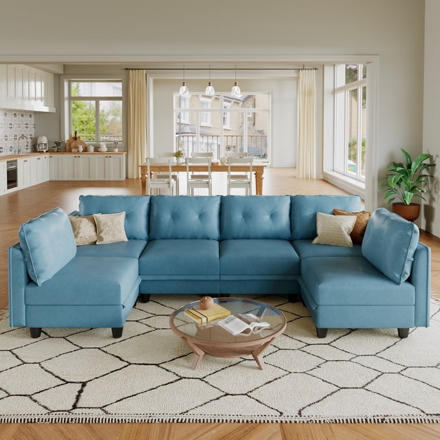 LLappuil Modular Sectional Sofa, 6 Seat Modular Sectional Sofa with Storage, Faux Leather Waterproof Sofa for Living Room