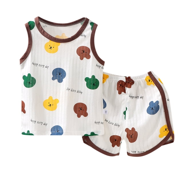 Hiiyo Ensemble pour Bébés Filles Été Pyjamas Dessin Animé Débardeur Sans Manches Haut Ensemble Short