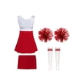 thumbnail image 2 of Oyolan Filles Enfants Ensemble 4 Pcs Costume de Cheerleading avec Shorts Pompons Chaussettes Ensemble Robe de Danse de Lycée Tenue de Cheerleader B Rouge 8, 2 of 5