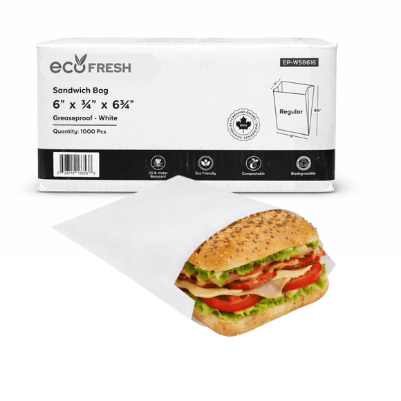 1000pcs Greaseproof Paper Sandwich Bags (Regular) - Eco-Friendly Waxed Pinch Bottom Kraft Paper Bag for Bakery & Snacks - White Recycled Durable Paper Bags