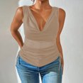 thumbnail image 2 of Kaemgyyd Women Cowl Neck Tank Tops Summer Ruched Sleeveless Casual Shirts Solid Side Drawstring Tie Plus Size Tee, 2 of 6