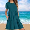 thumbnail image 1 of Fshaion Robe d'Été pour Femmes 2024 Grande Taille Décontractée à Manches Courtes Robe T-Shirt Robes Mini à Étages avec Poches Liquidation à Moins de 10!, 1 of 7