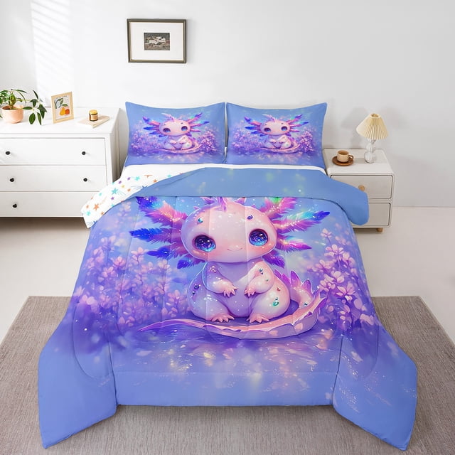 Erosebridal Ensembles de Couette Axolotl Mignon Format Grand, Couettes et Duvets Animaux Marins de Dessin Animé, Violet Rêveur, Réversible