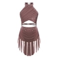 thumbnail image 4 of TiaoBug Robe de Danse Lyrique pour Filles Jupe Asymétrique à Sequins Col Licou Justaucorps de Patinage Artistique Robe Rose Poudré 10, 4 of 6