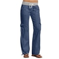 thumbnail image 1 of Timegard Pants for Women Low Waisted Drawstring Cinch Bottom Straight Leg Outdoor Cargo Pants with Pockets, 1 of 7