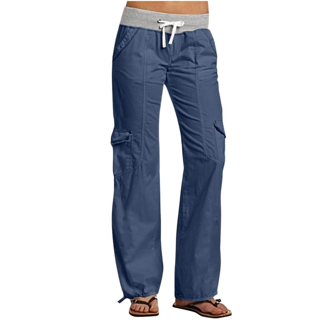 Timegard Pants for Women Low Waisted Drawstring Cinch Bottom Straight Leg Outdoor Cargo Pants with Pockets