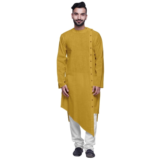 Atasi Kurta à Col Rond Chemise Kurta Uni à Manches Longues pour Hommes Tenue Décontractée