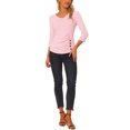 thumbnail image 2 of INSPIRE CHIC Women's Button Decor V Neck 3/4 Sleeve Solid Knitted Ruched Blouse Light Pink S, 2 of 5