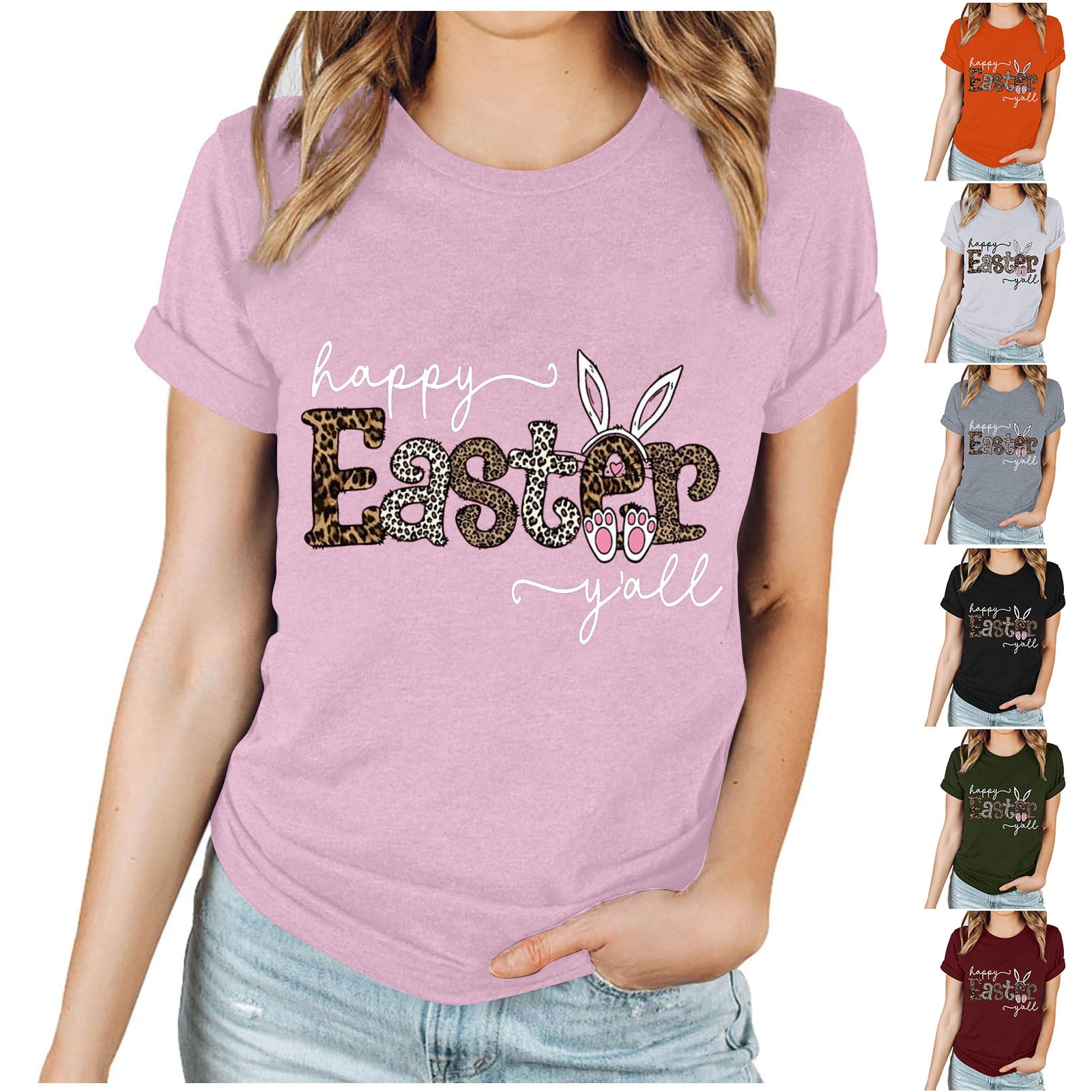 Économies de Printemps! CEHVOM Chemises de Pâques pour Femmes 2024, Hauts de Pâques Amples pour Femmes Grande Taille, T-Shirt Graphique Amusant et Joyeux de Pâques à Manches Courtes et Col Rond, T-Shirt de Professeur de Pâques, T-Shirt Lapin de Pâques pour Femmes